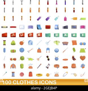 100 clothes icons set. Cartoon illustration of 100 clothes icons vector set isolated on white background Stock Vector