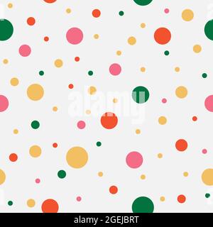 Colorful chaotic dots. Yellow, green, pink, orange circles on light background. Vector seamless pattern. Bright abstract texture for your design Stock Vector