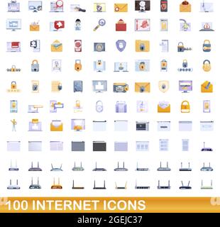 100 internet icons set. Cartoon illustration of 100 internet icons vector set isolated on white background Stock Vector