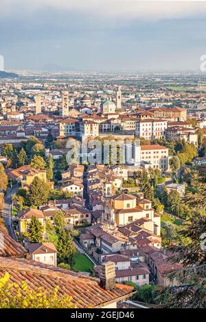 Panoramic view of Bergamo, Italy. Landscape Stock Photo
