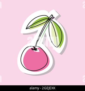 Vector illustration of cherry or sweet cherry in doodle style. Drawing with an offset outline.  Stock Vector