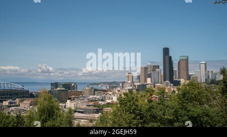 View of Seattle Skyline from Beacon Hill with Sunny Skies Stock Photo