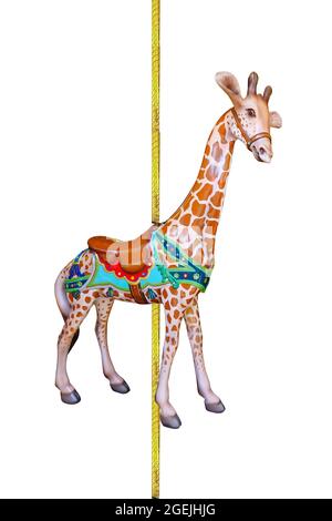 Carnival carousel giraffe isolated on white background Stock Photo