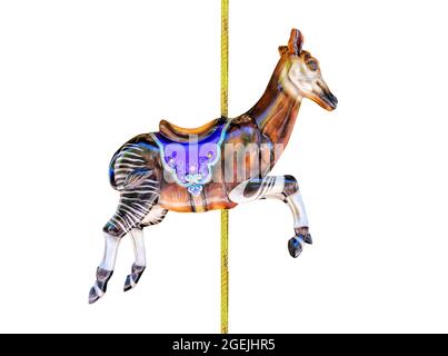 Carnival carousel okapi isolated on blue or white background Stock Photo