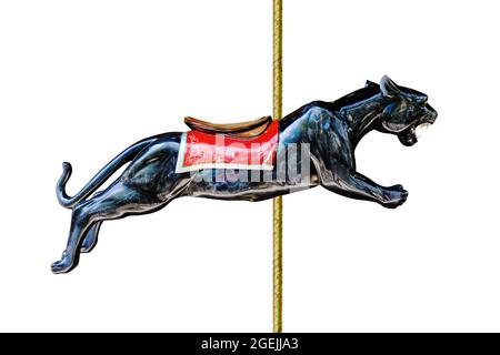 Carnival carousel black panther isolated on white background Stock Photo