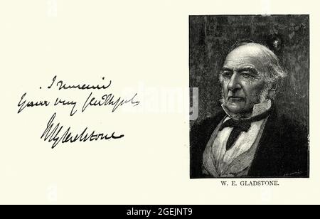 Vintage illustration of William Ewart Gladstone, Autograph 19th Century. Stock Photo