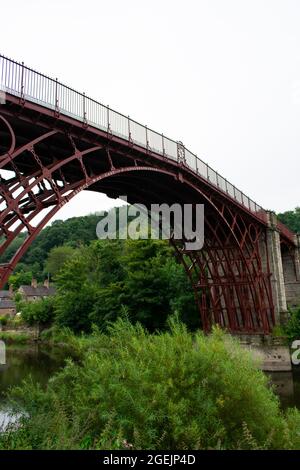 Ironbridge gorge England.Dramatic view of this structure and historic monument. Elegant and powerful construction. Low angle view. Landscape shot. Stock Photo
