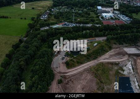 Stop The Stink, Walley’s Quarry Landfill Silverdale Newcastle Stoke on Trent Aerial Birds Eye View ideal images for News Reports Stock Photo