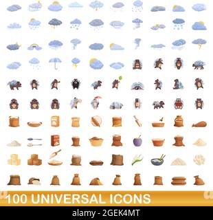 100 universal icons set. Cartoon illustration of 100 universal icons vector set isolated on white background Stock Vector