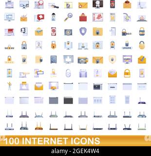 100 internet icons set. Cartoon illustration of 100 internet icons vector set isolated on white background Stock Vector