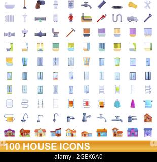 100 house icons set. Cartoon illustration of 100 house icons vector set isolated on white background Stock Vector