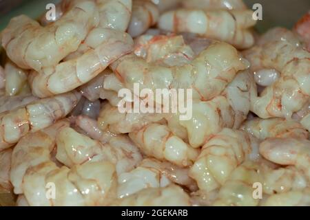 Closeup Image Of Fresh Cleaned Shrimp For Cooking. Selective Focus Stock Photo