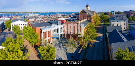 Aerial view of New Bedford Whaling Museum building in New Bedford Whaling National Historical Park in historic downtown of New Bedford, Massachusetts Stock Photo