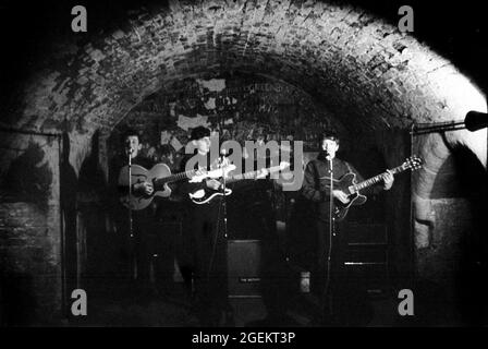 AJAXNETPHOTO. 1964. LIVERPOOL, ENGLAND. - ORIGINAL CAVERN - THE NOTIONS POP GROUP PERFORMING LIVE ON STAGE IN THE ORIGINAL CAVERN CLUB. PHOTO:JONATHAN EASTLAND/AJAX REF:1964 112 Stock Photo