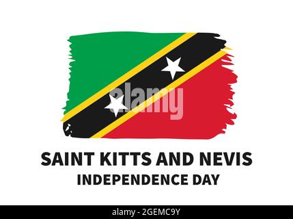 Saint Kitts and Nevis Independence Day lettering with grunge flag. National holiday celebrated on September 19. Vector template for typography poster, Stock Vector