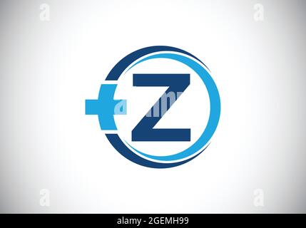 Initial Z monogram alphabet in a circle with cross plus. Medical logo design concept. Font emblem. Logo for pharmacy, clinic, medical or healthcare Stock Vector