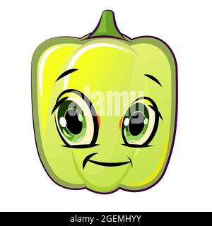 Bell pepper cheerful smile. Juicy red vegetable with a muzzle. Cartoon style. Isolated over white background. illustration. Stock Photo