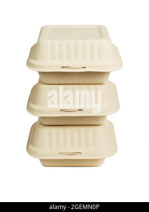 Stack of Three Burger Boxes on white Background Stock Photo