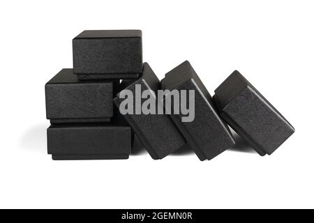 Black Paper Gift Boxes on White Background Stock Photo