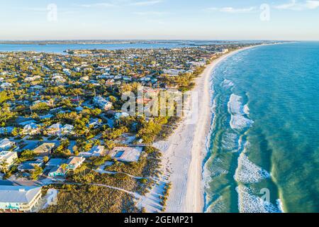 Anna Maria Island Florida,Holmes Beach Gulf of Mexico,beachfront houses homes residences aerial overhead view, Stock Photo
