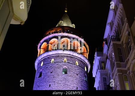 Turkey Istanbul - Galata Tower at night Stock Photo