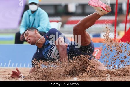 Nairobi, Kenya. 20th Aug, 2021. Erwan Konate of France competes during the men's long jump final at the 2021 World Athletics U20 Championships in Nairobi, Kenya, Aug. 20, 2021. Credit: Long Lei/Xinhua/Alamy Live News Stock Photo