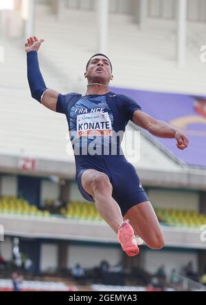 Nairobi, Kenya. 20th Aug, 2021. Erwan Konate of France competes during the men's long jump final at the 2021 World Athletics U20 Championships in Nairobi, Kenya, Aug. 20, 2021. Credit: Long Lei/Xinhua/Alamy Live News Stock Photo