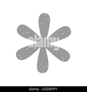 Single doodle silhouette of blossom flower with grunge texture. Vector clip art of simple flower icon, isolated on white background. Stock Vector