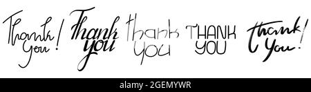 Set of various thank you handwriting slogan . Hand drawn collection lettering Thank You. Vector illustration isolated on white background. Stock Vector