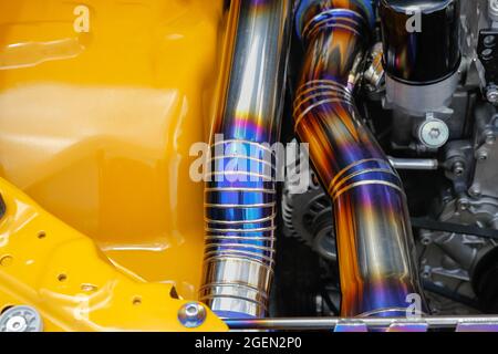 Tig welded seam on stainless steel pipe in racing car Stock Photo