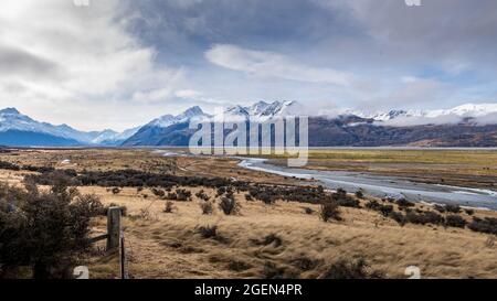 Tasman River and Hooker Valley- Mt Cook National Park New Zealand Stock Photo