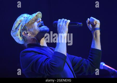 Karlovy Vary, Czech Republic. 20th Aug, 2021. Czech singer Dan Barta performs in the Jesus Christ Superstar musical during the ceremony opening of the 55th Karlovy Vary International Film Festival (KVIFF), on August 20, 2021, in Karlovy Vary, Czech Republic. Credit: Slavomir Kubes/CTK Photo/Alamy Live News Stock Photo