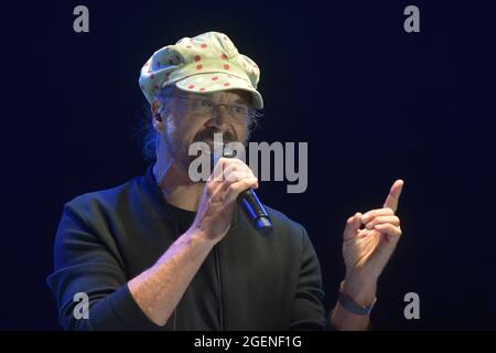 Karlovy Vary, Czech Republic. 20th Aug, 2021. Czech singer Dan Barta performs in the Jesus Christ Superstar musical during the ceremony opening of the 55th Karlovy Vary International Film Festival (KVIFF), on August 20, 2021, in Karlovy Vary, Czech Republic. Credit: Slavomir Kubes/CTK Photo/Alamy Live News Stock Photo