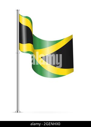 Wavy flag of Jamaica on a white background. Vector illustration. Stock Photo