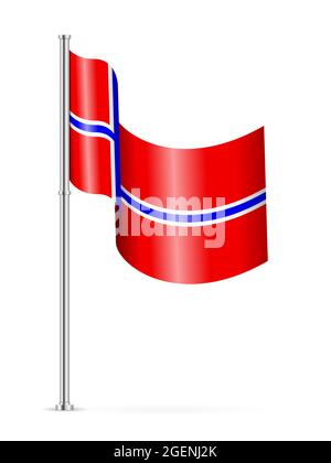 Norway flag on pole. Metal flagpole. National flag of Norway ...