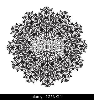 mandala black and white flourish ornamental repeat pattern design element of islamic print template background Stock Vector