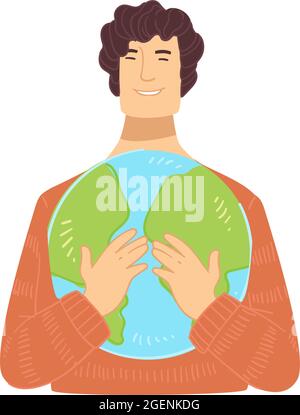 Male character holding planet earth globe in hands Stock Vector