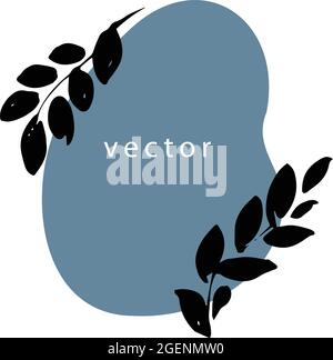 Botany decor on banner of greeting card or composition, isolated flowers and silhouette of twigs and branches. Brochure or flyer with leaves. Foliage Stock Vector