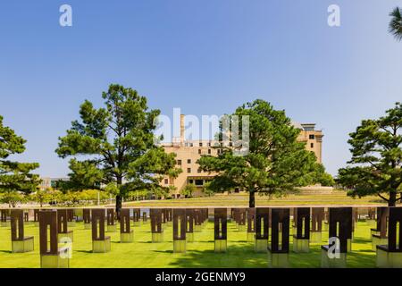 Sunny view of the Oklahoma City Memorial chairs at Oklahoma, USA Stock Photo