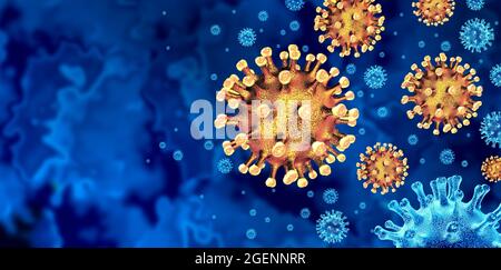 Lambda variant virus as the delta or covid variants mutating cells concept and new coronavirus b.1.1.7 outbreak or covid-19 viral cell mutation. Stock Photo