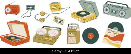 Vinyl plates and magnetophones for playing music Stock Vector