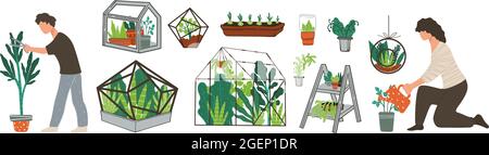 Orangery or hothouse, growth of plants and botany Stock Vector
