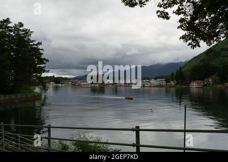 Omachi, Nagano, Japan, 2021-16-08 , kisaki lake in the city of Omachi, Nagano, Japan. Stock Photo