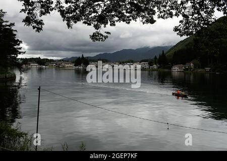 Omachi, Nagano, Japan, 2021-16-08 , kisaki lake in the city of Omachi, Nagano, Japan. Stock Photo