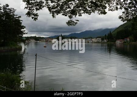 Omachi, Nagano, Japan, 2021-16-08 , kisaki lake in the city of Omachi, Nagano, Japan. Stock Photo