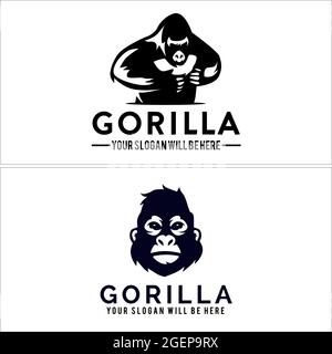 Animal cartoon label gorilla illustration vector logo Stock Vector