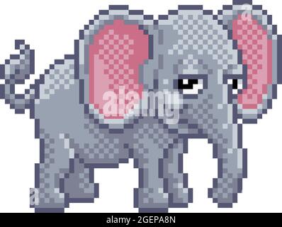 Elephant 8 Bit Pixel Art Animal Video Game Cartoon Stock Vector