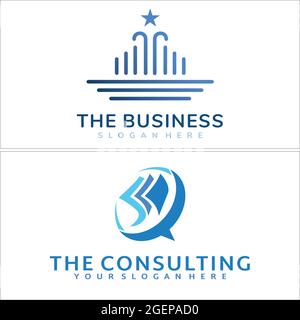 Business consulting with bubble chat and bar chart line vector logo design Stock Vector