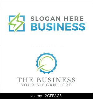 Blue green icon lightning gear business consulting logo design Stock Vector