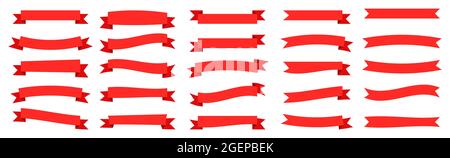 Set of red ribbons. Vector flat ribbons isolated on white background Stock Vector